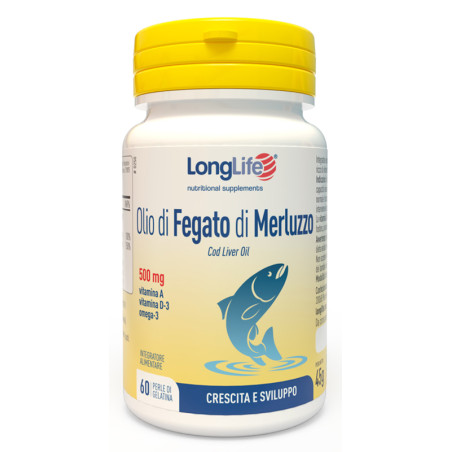 Longlife Olio di Fegato di Merluzzo 500mg Integratore Alimentare 60 Perle