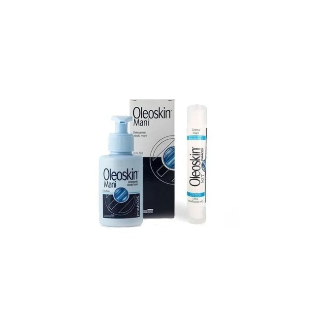 OLEOSKIN KIT IGIENIZZANTE PHARCOS GEL DETERGENTE MANI ALCOOL 74% E CLOREXIDINA 50 ML + CREMA MANI ACIDO IALURONICO E SALE SODICO