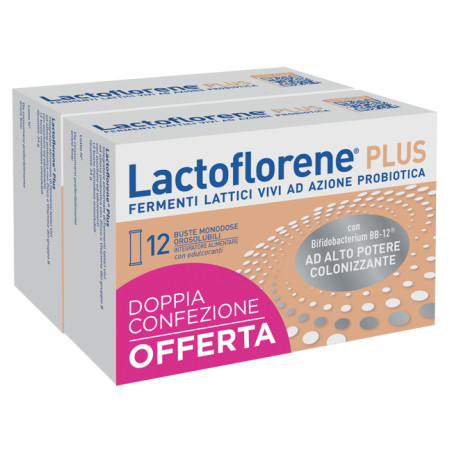 Confezione doppia risparmio 12+12 di Lactoflorene plus bustine orosolubili.