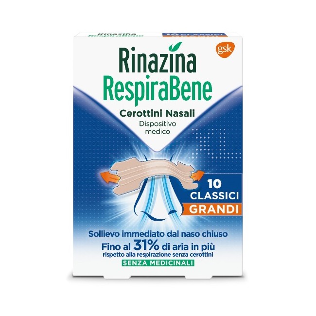 RINAZINA RESPIRABENE CEROTTI NASALI CLASSICI GRANDI CARTON 10 PEZZI