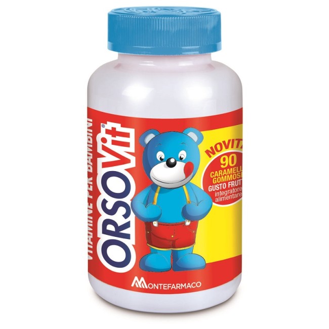 Confezione da 90 orsacchiotti gommosi di Orsovit multivitaminico per bambini.