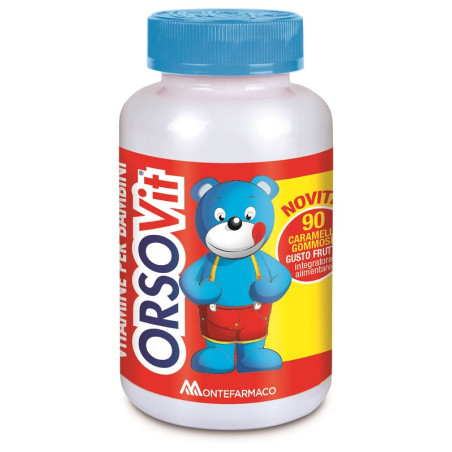 Confezione da 90 orsacchiotti gommosi di Orsovit multivitaminico per bambini.