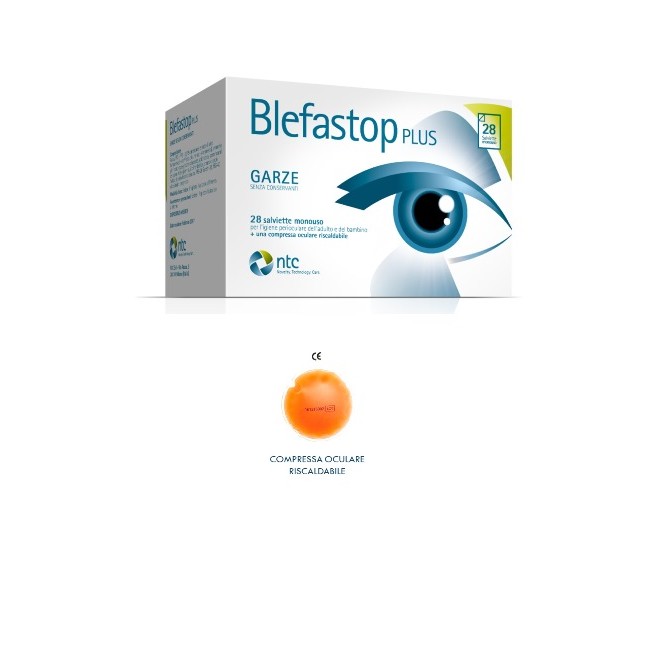 BLEFASTOP PLUS GARZA IN COTONE PIEGATA CON FILO DI BARIO 28 SALVIETTE MONOUSO + 1 COMPRESSA OCULARE RISCALDABILE