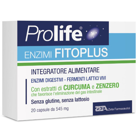 Confezione da 20 capsule di Prolife Enzimi Fitoplus integratore di fermenti lattici ed enzimi digestivi