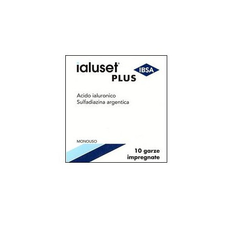 GARZA IALUSET PLUS IMPREGNATA DI CREMA DI ACIDO IALURONICO 0,05%, DI SULFADIAZINA ARGENTICA 1%, MACROGOL, GLICEROLO E ACQUA 10 X