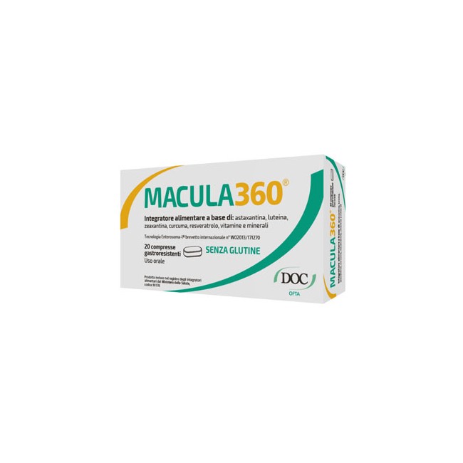 Confezione da 20 compresse di Macula360 integratore per il benessere degli occhi e della vista