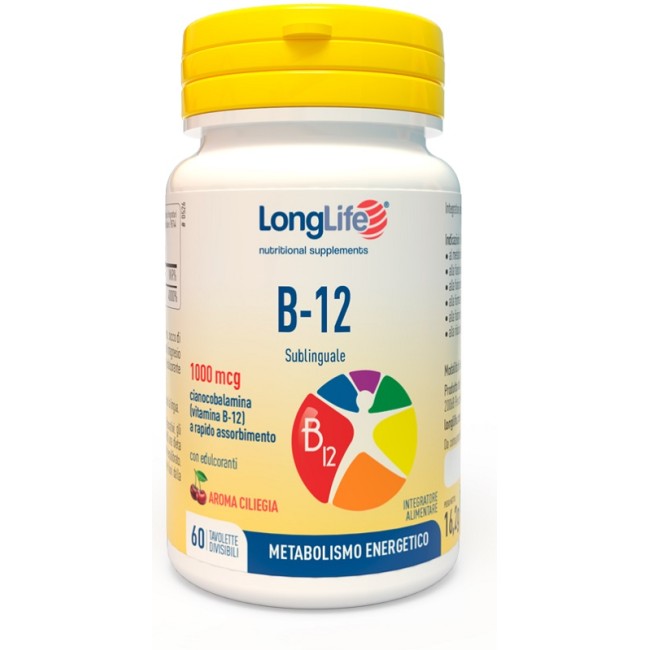 Confezione da 60 tavolette di Longlife B12 1000 MCG integratore di vitamina B12