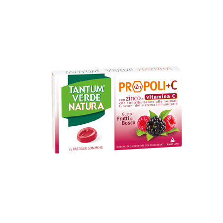 TANTUM VERDE NATURA PROPOLI+C CON ZINCO E VITAMINA C 15 PASTIGLIE GOMMOSE GUSTO FRUTTI DI BOSCO