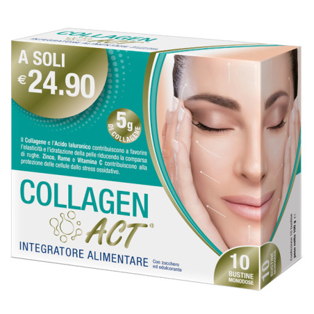 Confezione da 10 bustine di Collagen Act integratore di collagene e acido ialuronico