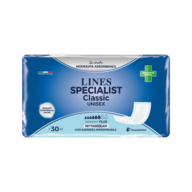 PANNOLONE LINES SPECIALIST CLASSIC RETTANGOLARE CON BARRIERA 30 PEZZI