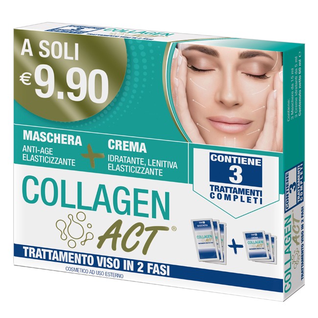 COLLAGEN ACT TRATTAMENTO VISO 2 FASI MASCHERA ANTI AGE ELASTICIZZANTE + CREMA IDRATANTE LENITIVA ELASTICIZZANTE