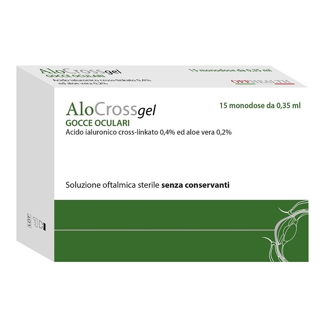 SOLUZIONE OFTALMICA LUBRIFICANTE A BASE DI ACIDO IALURONICO SALE SODICO CROSS LINKATO 0,20% ALOCROSS 15 OFTIOLI 0,35 ML