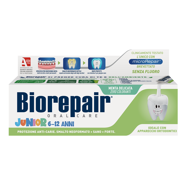 BIOREPAIR ORAL CARE JUNIOR 6-12 ANNI DENTIFRICIO PROTEZIONE ANTI CARIE SMALTO NEOFORMATO ALLA MENTA DELICATA 75 ML