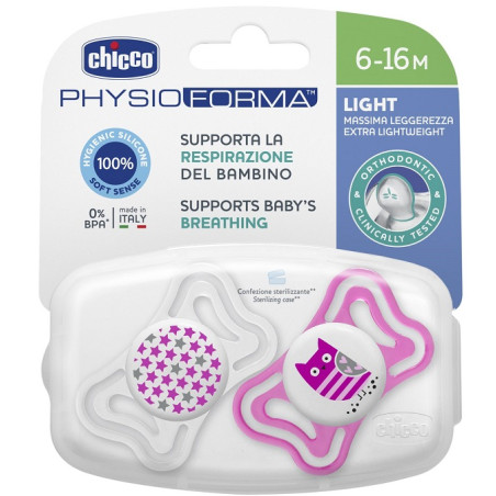 CHICCO SUCCHIETTO LIGHT GIRL SILICONE 6-16 MESI 2 PEZZI