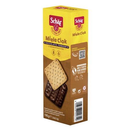 SCHAR MIELE CIOK BISCOTTI AL MIELE RICOPERTI DI CIOCCOLATO FONDENTE 3 PORZIONI DA 63,5 G