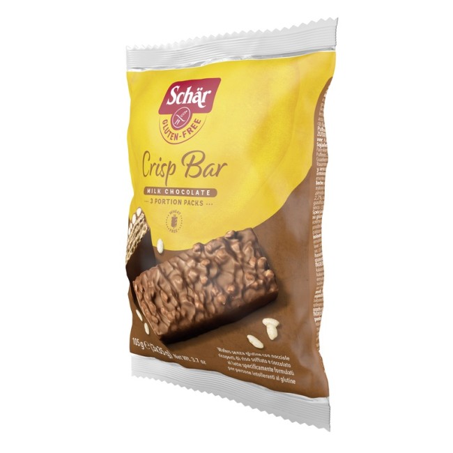 SCHAR CRISP BAR WAFERS CON NOCCIOLE RICOPERTI DI RISO SOFFIATO E CIOCCOLATO AL LATTE 3 PORZIONI DA 35 G