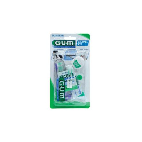 GUM TRAVEL KIT VIAGGIO 1 SPAZZOLINO PIEGHEVOLE GUM TRAVEL + 1 DENTIFRICIO VIAGGIO 12 ML + 1 ROCCHETTO FILO INTERDENTALE 10MT + 2