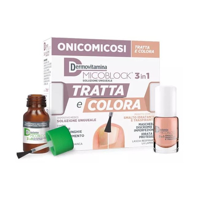 DERMOVITAMINA MICOBLOCK 3 IN 1 TRATTA E COLORA SOLUZIONE UNGUEALE 7 ML + SMALTO IDRATANTE TRASPIRANTE 5 ML