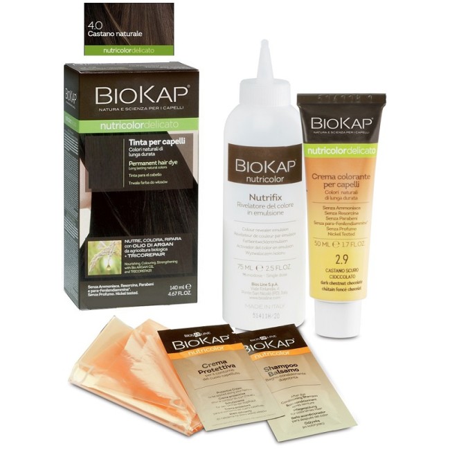 BIOKAP NUTRICOLOR DELICATO 4,00 CASTANO NATURALE TINTA TUBO + FLACONE