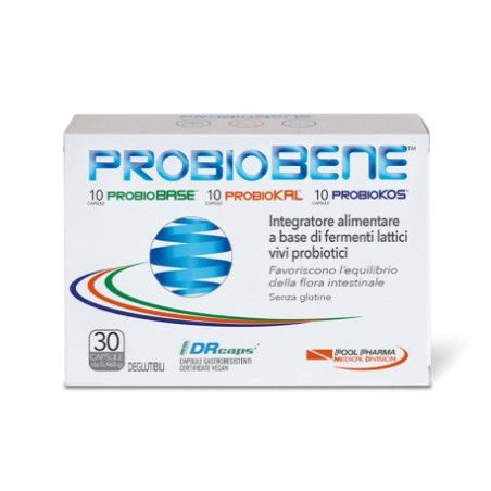 Confezione da 30 capsule di Probiobene integratore di fermenti lattici per il benessere intestinale