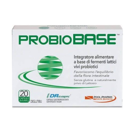 Confezione da 20 capsule di Probiobase integratore di fermenti lattici per il benessere intestinale