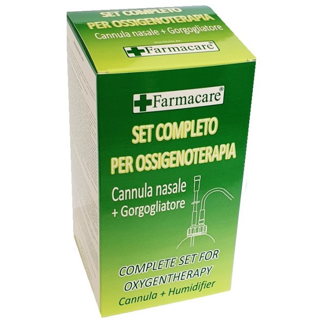 SET PER OSSIGENOTERAPIA CON SOSTEGNO A OCCHIALE MUNITO DI TUBO DI COLLEGAMENTO FLESSIBILE ANTIOTTURAMENTO ED UN GORGOGLIATORE PE