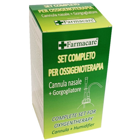 SET PER OSSIGENOTERAPIA CON SOSTEGNO A OCCHIALE MUNITO DI TUBO DI COLLEGAMENTO FLESSIBILE ANTIOTTURAMENTO ED UN GORGOGLIATORE PE