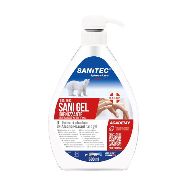 GEL IGIENIZZANTE MANI ALCOLICO 70% PRONTO ALL'USO SANI GEL SANITEC 600 ML USO PROFESSIONALE