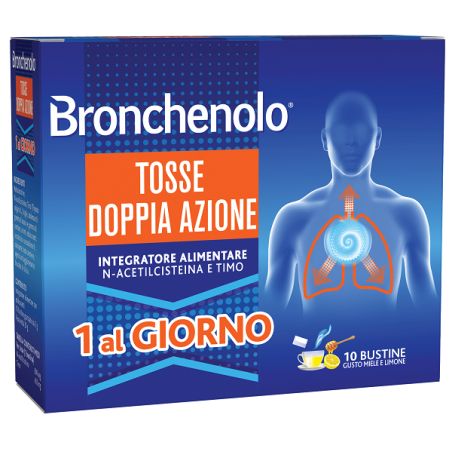 Confezione da 10 bustine di Bronchenolo Doppia Azione contro la tosse secca e grassa