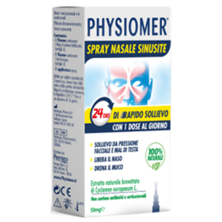 PHYSIOMER SPRAY NASALE SINUSITE 2 PEZZI 1 FLACONE DA 50 MG DI ESTRATTO DI CICLAMINO NATURALE LIOFILIZZATO + 1 FIALE DA 5 ML DI S