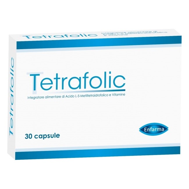 Confezione da 30 capsule di Tetrafolic integratore a base di acido folico