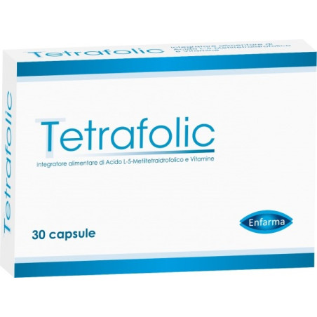 Confezione da 30 capsule di Tetrafolic integratore a base di acido folico