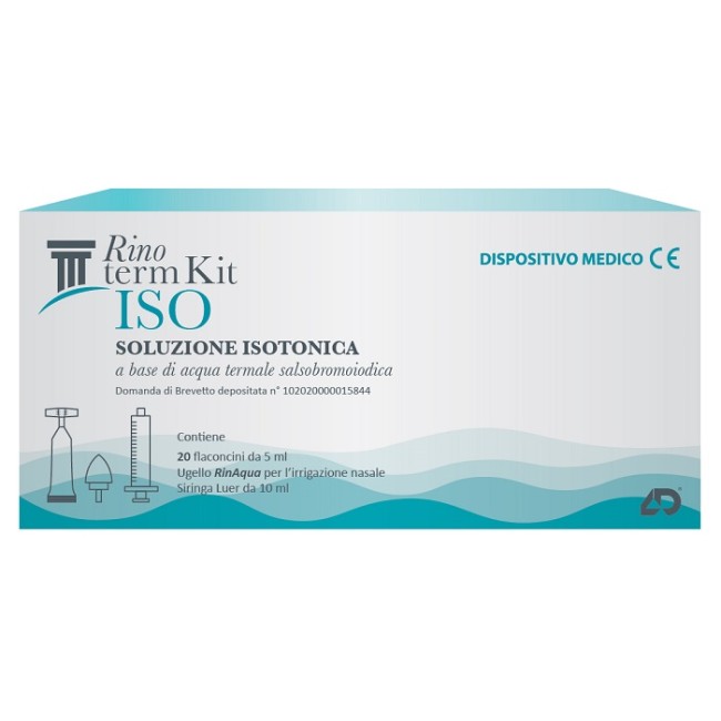 RINOTERM KIT ISO 20 FLACONCINI DA 5 ML + UGELLO RINAQUA PER IRRIGAZIONE NASALE + SIRINGA DA 10 ML