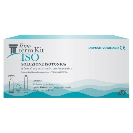 RINOTERM KIT ISO 20 FLACONCINI DA 5 ML + UGELLO RINAQUA PER IRRIGAZIONE NASALE + SIRINGA DA 10 ML