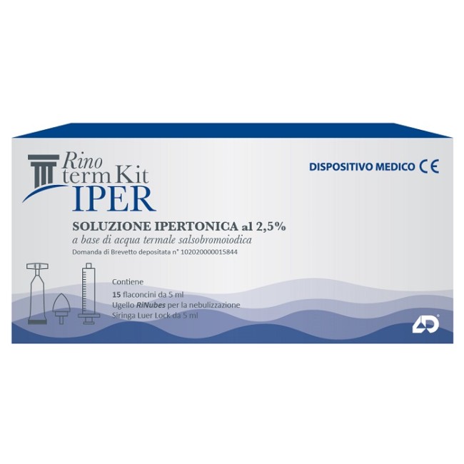 RINOTERM KIT IPER 15 FLACONCINI DA 5 ML + UGELLO RINUBES PER NEBULIZZAZIONE + SIRINGA LUER LOCK DA 5 ML