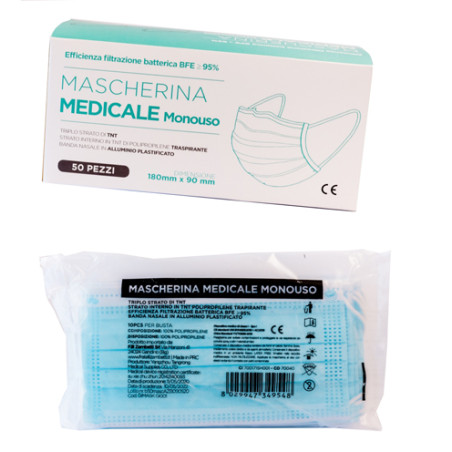 MASCHERINA MEDICALE MONOUSO 50 PEZZI