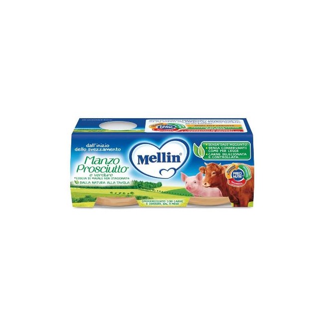 MELLIN OMOGENEIZZATO MANZO PROSCIUTTO CON VERDURE 2 PEZZI X 120 G