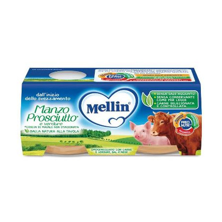 MELLIN OMOGENEIZZATO MANZO PROSCIUTTO CON VERDURE 2 PEZZI X 120 G