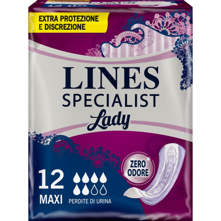 LINES SPECIALIST MAXI X 12 AUSILIO ASSORBENTE SAGOMATO UTILIZZABILE CON L'AUSILIO DI MUTANDA ELASTICIZZATA RIUTILIZZABILE