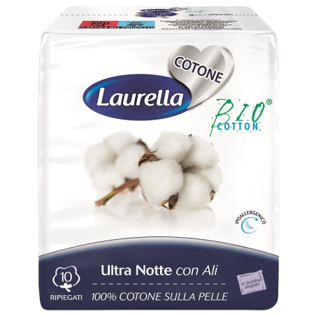 ASSORBENTE LAURELLA PER DONNA IN COTONE ULTRA ALI NOTTE 10 PEZZI