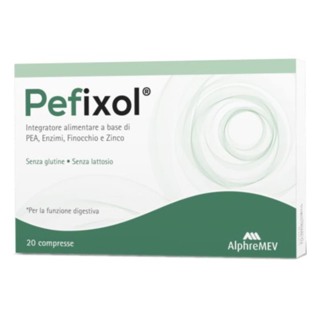 Confezione da 20 compresse di Pefixol integratore che favorisce la digestione e la motilità intestinale.