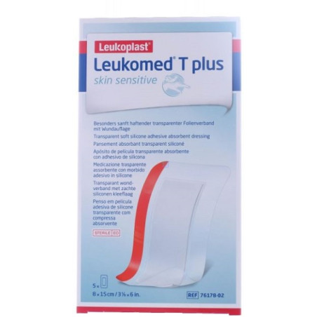 LEUKOMED T PLUS SKIN SENSITIVE MEDICAZIONE POST-OPERATORIA TRASPARENTE IMPERMEABILE CON MASSA ADESIVA AL SILICONE 8X15CM 5 PEZZI