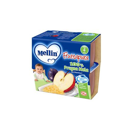 MELLIN FRUTTA PURA PRUGNA MELA 100 G 4 PEZZI