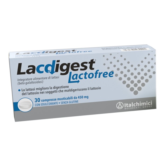 Confezione da 30 compresse masticabili di Lacdigest Lactofree integratore per digerire il lattosio