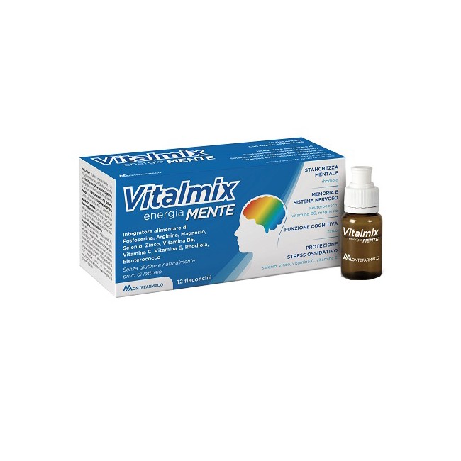 Confezione da 12 flaconi di Vitalmix mente per aumentare concentrazione e funzione cognitiva