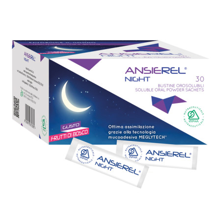 Confezione da 30 bustine orosolubili di Ansierel night integratore per dormire bene