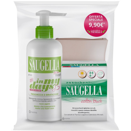 SAUGELLA IN MY DAYS BUNDLE YOU FRESH + ASSORBENTI GIORNO 14 PEZZI + PORTA ASSORBENTI