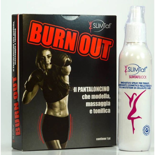 BURN OUT PANTALONCINO MODELLANTE MASSAGGIANTE MISURA SM + SLIMTAF BLOCK SPRAY  RIDUZIONE DELLA CELLULITE E ADIPE 200 ML