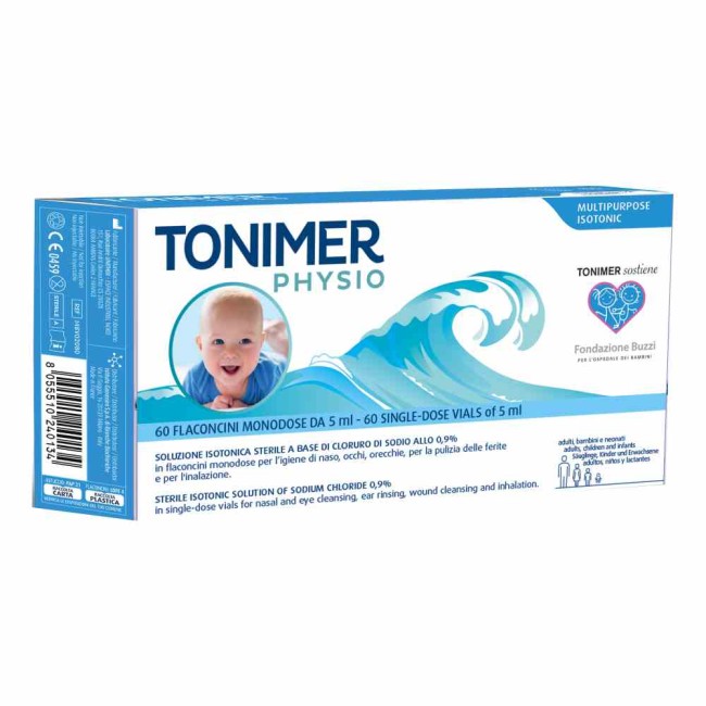 TONIMER PHYSIO MONODOSE SOLUZIONE ISOTONICA MULTIFUNZIONE A BASE DI CLORURO DI SODIO 0,9% 20 FLACONCINI 5 ML