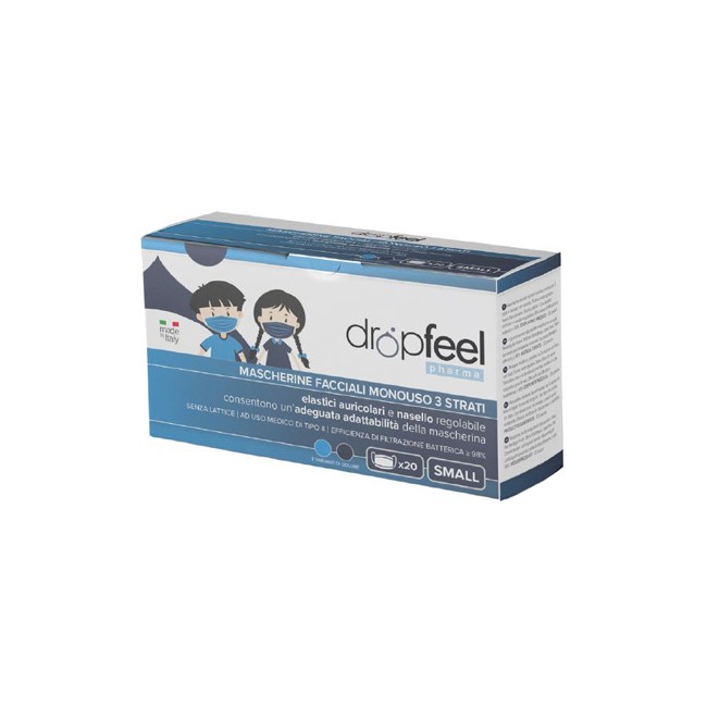 MASCHERINA USO MEDICO DROPFEEL PHARMA MONOUSO SMALL TIPO II BLU NAVY E AZZURO 20 PEZZI